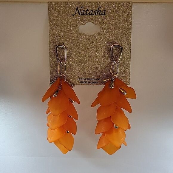 BRAND NEW NATASHA STATEMENT COLORED PETAL DROP EARRINGS - Picture 5 of 15